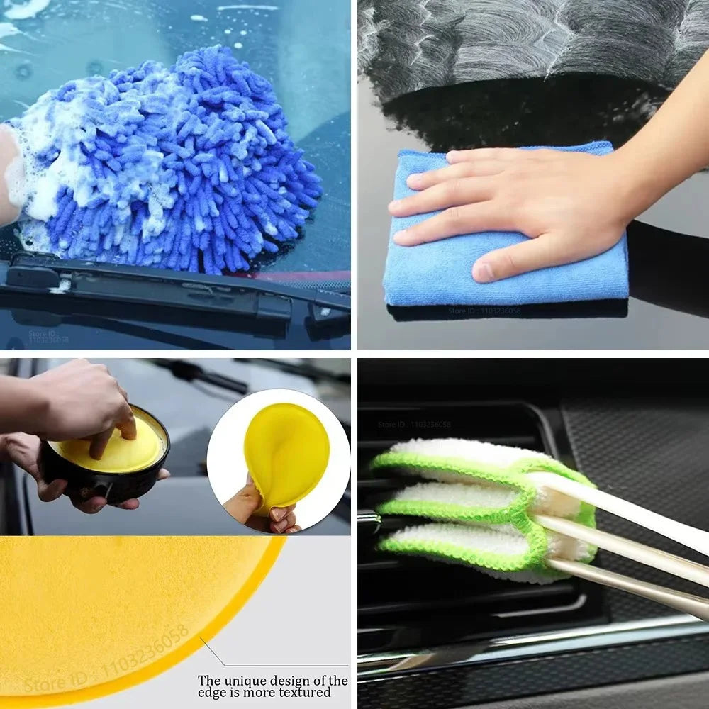 PWS Professional Car Cleaning Kit - Scrubber Drill Detailing Brush Set for Air Conditioner Vents, Towels, and Polishing Tools for Auto Detailing