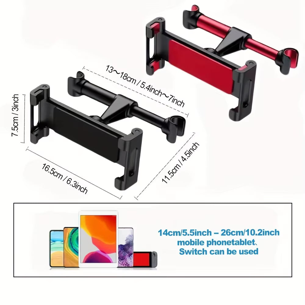 Universal Back Seat Tablet Holder for iPad Air, Mini, Pro (4-13 Inch) - 360° Rotating Headrest Mount with Phone Clamp Stand