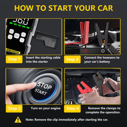 Car Jump Starter with Air Compressor LCD Screen 21800Mah Portable Booster Charger 6000A Powerful Car Battery Starting Devi