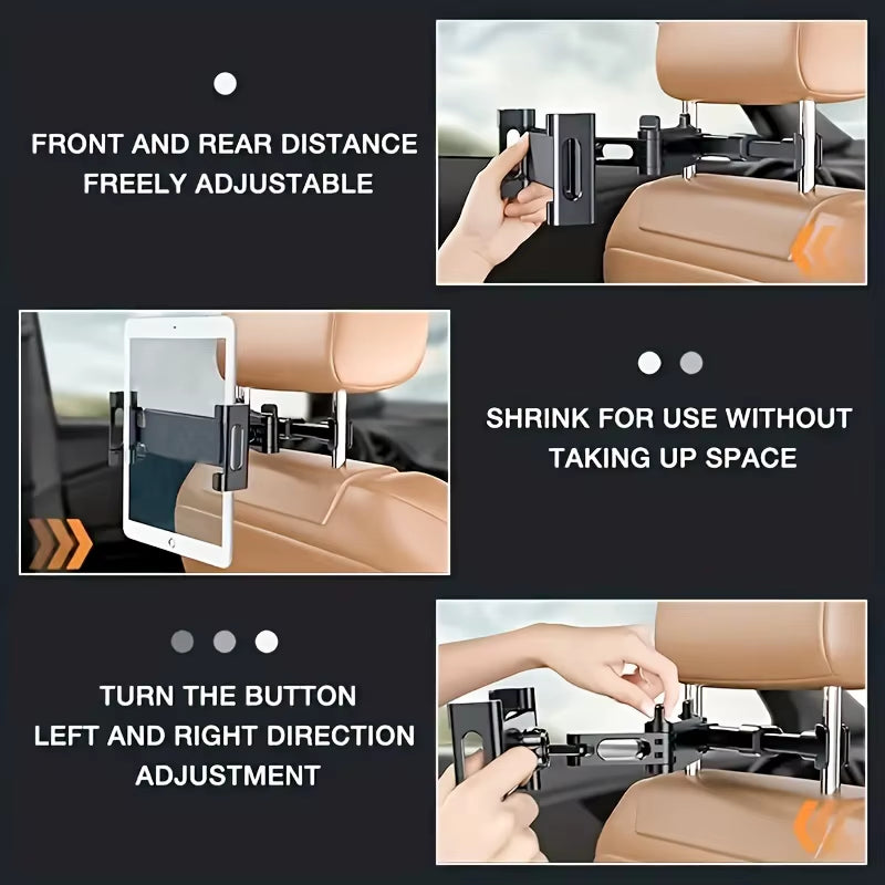 Universal Back Seat Tablet Holder for iPad Air, Mini, Pro (4-13 Inch) - 360° Rotating Headrest Mount with Phone Clamp Stand