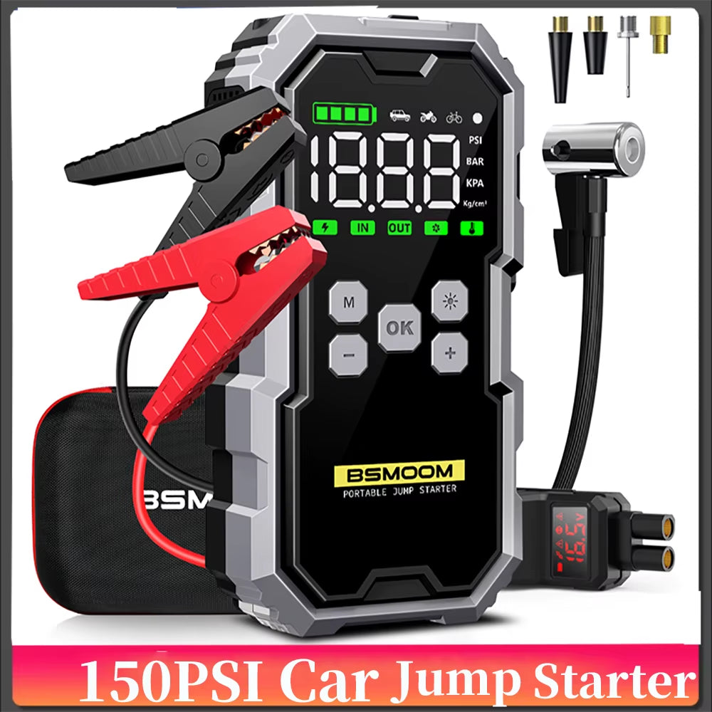 Car Jump Starter with Air Compressor LCD Screen 21800Mah Portable Booster Charger 6000A Powerful Car Battery Starting Devi