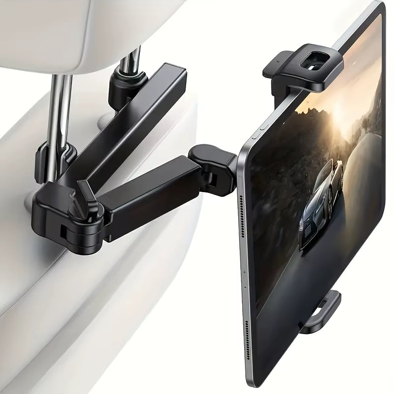 Universal Back Seat Tablet Holder for iPad Air, Mini, Pro (4-13 Inch) - 360° Rotating Headrest Mount with Phone Clamp Stand