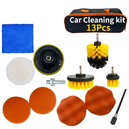 PWS Professional Car Cleaning Kit - Scrubber Drill Detailing Brush Set for Air Conditioner Vents, Towels, and Polishing Tools for Auto Detailing