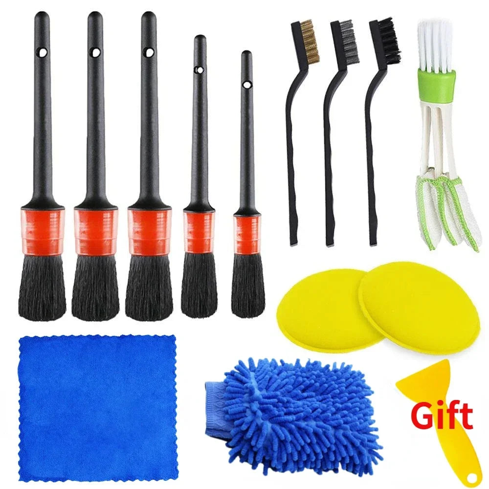 PWS Professional Car Cleaning Kit - Scrubber Drill Detailing Brush Set for Air Conditioner Vents, Towels, and Polishing Tools for Auto Detailing