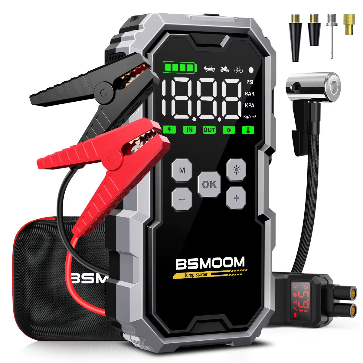 Car Jump Starter with Air Compressor LCD Screen 21800Mah Portable Booster Charger 6000A Powerful Car Battery Starting Devi