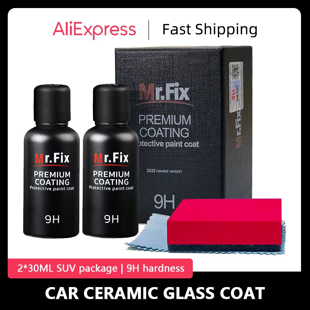 Car Ceramic Coating Kit - 2PC 30ml Enhanced 9H Polish Liquid Crystal with High-Density Super Hydrophobic Glass Coating Tools